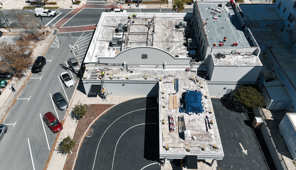 Main street community bank roof repair in progress 2